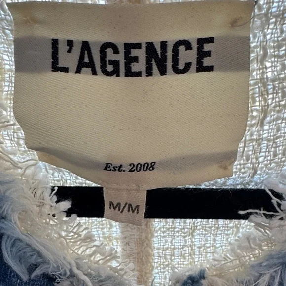 L'AGENCE Women's Cream and Black Tweed Blazer - Picture 4 of 5